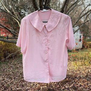 Vintage Laura and Jayne pink pearl shirt 16
